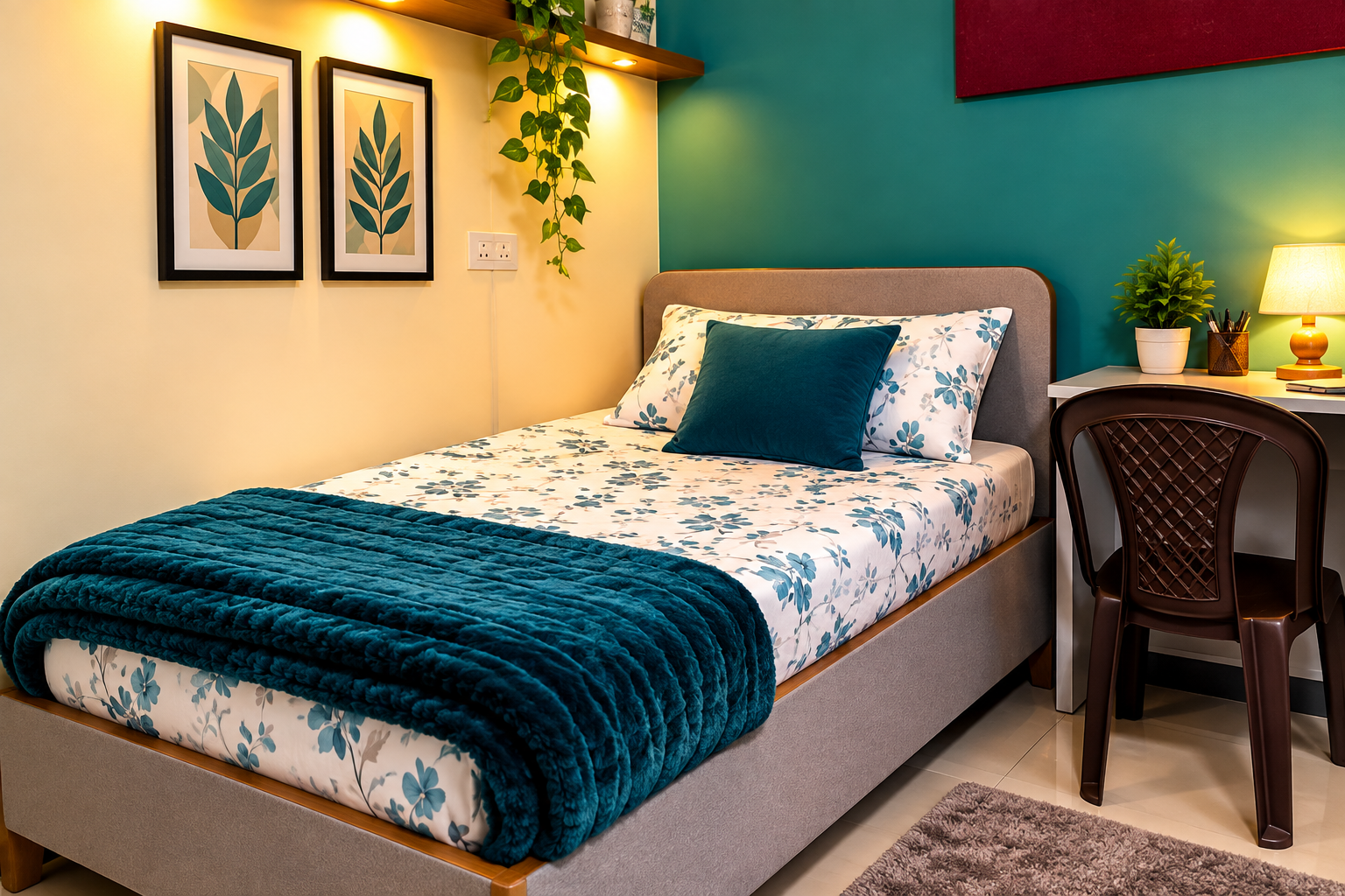 Comfortable bed in PG accommodation